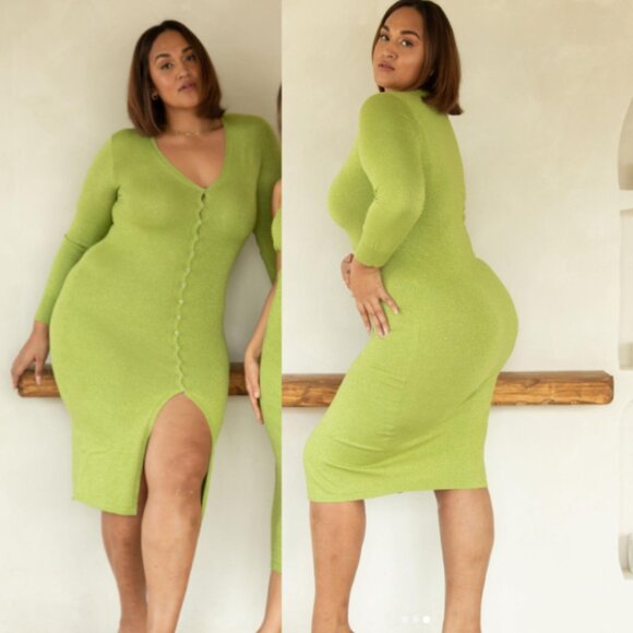 RESA Knit Collection Malia Sparkle Cardigan Dress in Lime XL - Picture 1 of 6
